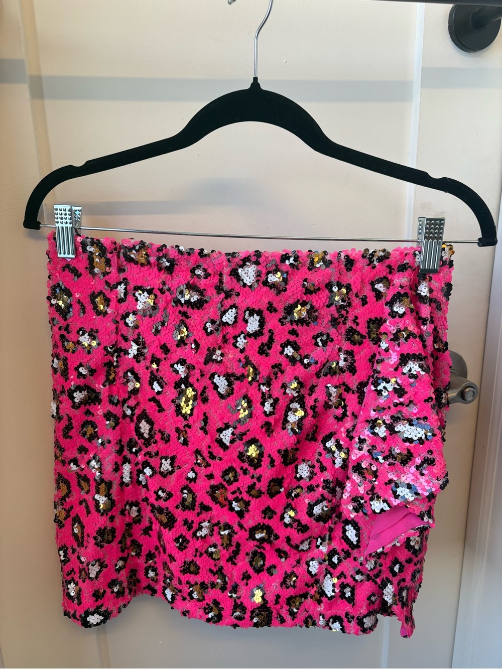 superdown Hot Pink Sequin Leopard Mini Skirt